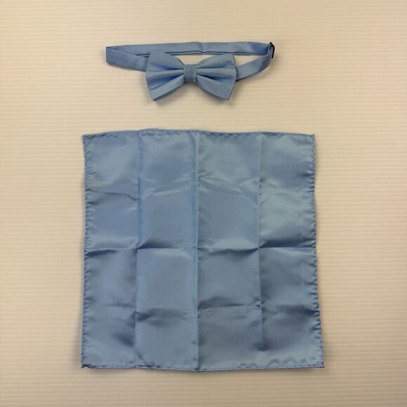 Pronto Uomo Light Blue Silk Bow Tie & Pocket Square Set Formal Wedding - Picture 9 of 9